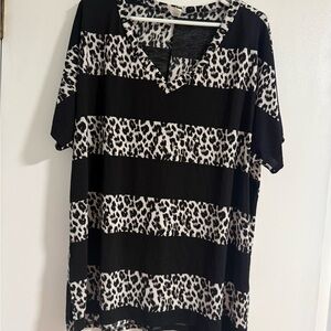 Sew In Love Black and White Leopard Stripe Top